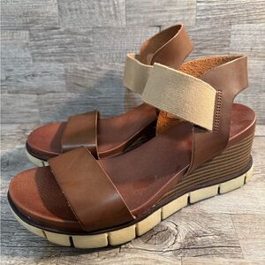 MIA Brown and Cream Wedge Sandals